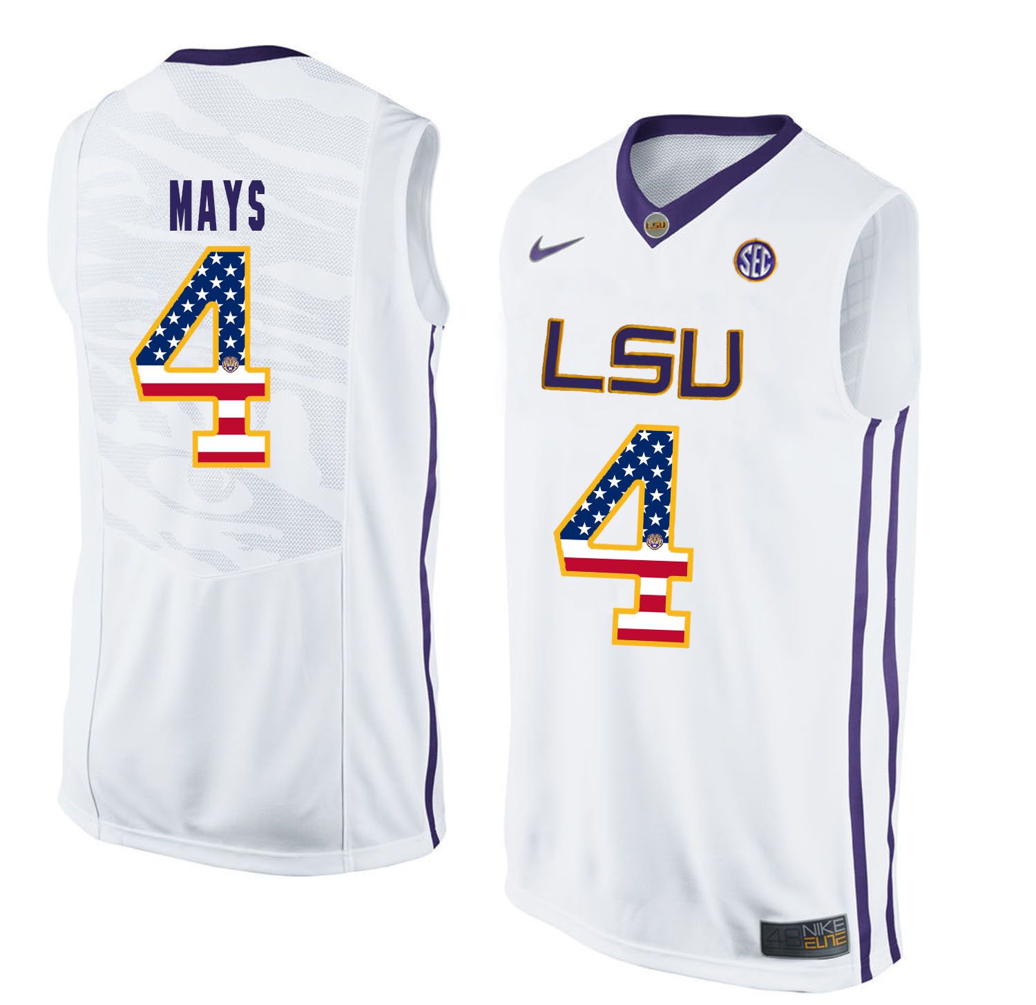 Men LSU Tigers 4 Mays White Flag Customized NCAA Jerseys